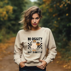 Cute Retro Ghost with Pumpkin Halloween Candy Basket Sweatshirt - No Diggity, Bout to Bag It Up!