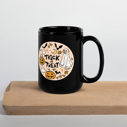 Halloween Dog Ghost Mug – Trick or Treat with Bats, Candy Corn & Pumpkins – Perfect for Dog Lovers!