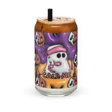 Load image into Gallery viewer, Spooky Ghost Phone and Pumpkins Glass Can Cup - Quench Your Halloween Thirst in Style!