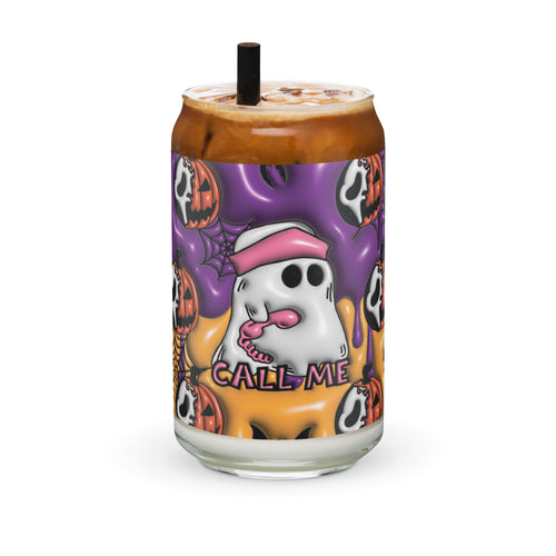 Spooky Ghost Phone and Pumpkins Glass Can Cup - Quench Your Halloween Thirst in Style!