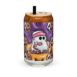 Spooky Ghost Phone and Pumpkins Glass Can Cup - Quench Your Halloween Thirst in Style!