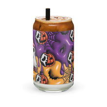 Load image into Gallery viewer, Spooky Ghost Phone and Pumpkins Glass Can Cup - Quench Your Halloween Thirst in Style!