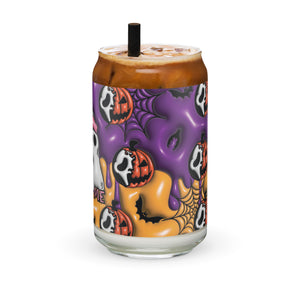 Spooky Ghost Phone and Pumpkins Glass Can Cup - Quench Your Halloween Thirst in Style!
