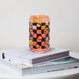 Charming Checkered Halloween Glass Can Cup - Sip in Spooktacular Style!