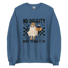 Load image into Gallery viewer, Cute Retro Ghost with Pumpkin Halloween Candy Basket Sweatshirt - No Diggity, Bout to Bag It Up!