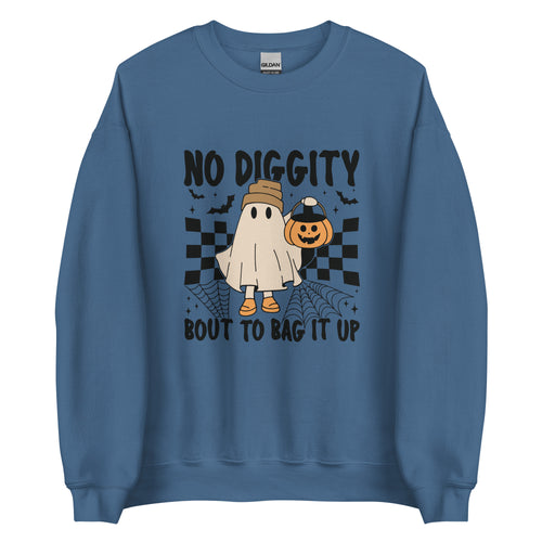 Cute Retro Ghost with Pumpkin Halloween Candy Basket Sweatshirt - No Diggity, Bout to Bag It Up!