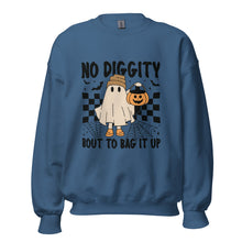 Load image into Gallery viewer, Cute Retro Ghost with Pumpkin Halloween Candy Basket Sweatshirt - No Diggity, Bout to Bag It Up!