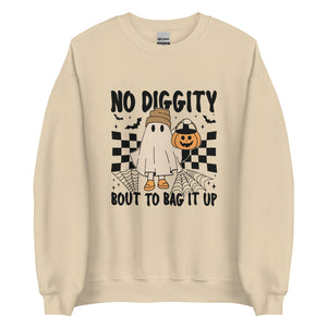 Cute Retro Ghost with Pumpkin Halloween Candy Basket Sweatshirt - No Diggity, Bout to Bag It Up!