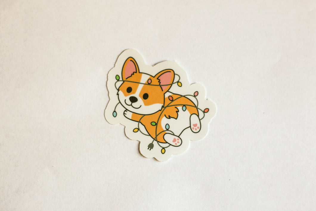 Corgi Festive Lights Sticker