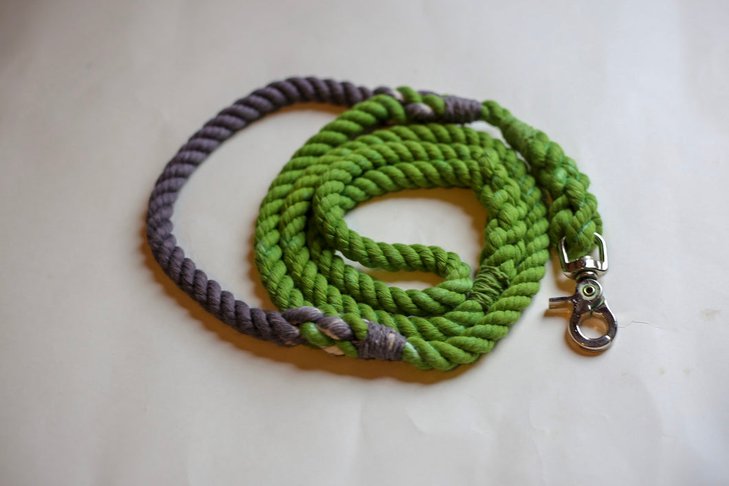 Green Rope Dog Leash with Grey Traffic Handle