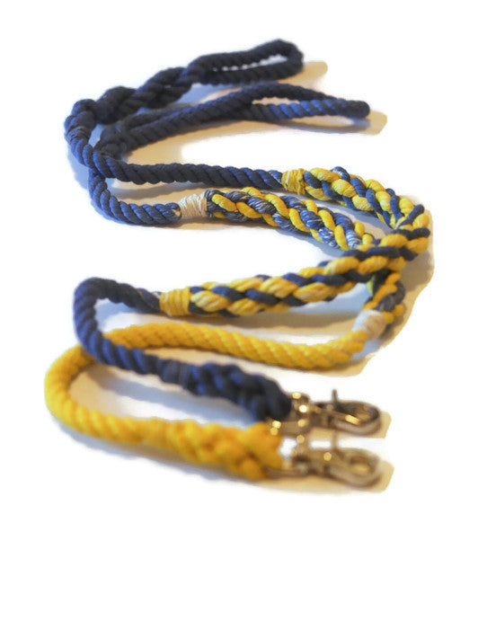 Blue with Yellow Weave Rope Dog Leash - Kai's Ruff Wear