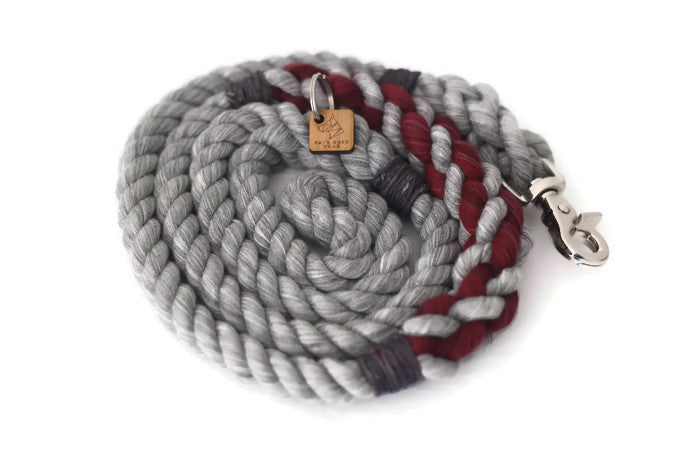 Grey and Burgundy Rope Dog Leash - Kai's Ruff Wear