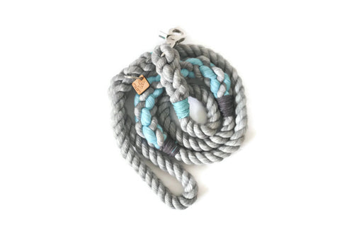 Grey and Aqua Rope Dog Leash - Kai's Ruff Wear