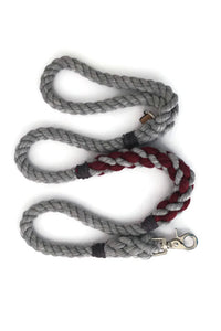 Grey and Burgundy Rope Dog Leash - Kai's Ruff Wear